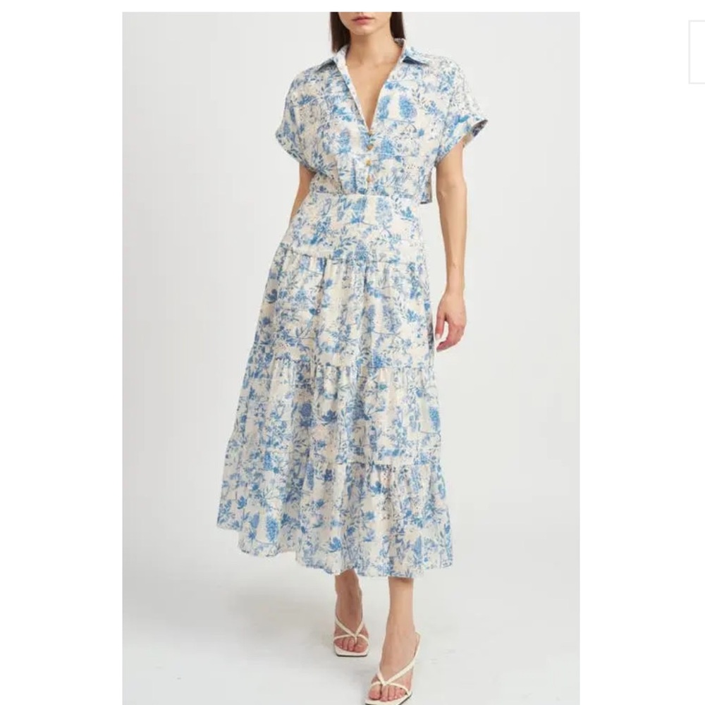 Anthropologie EN SAISON Davina Floral Eyelet Tiered Midi Shirtdress